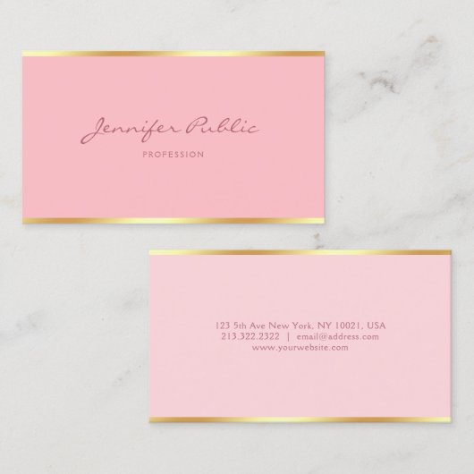 赤面のピンクの金ゴールドのモダンなテンプレートの手書きの原稿 名刺 (正面/裏面)