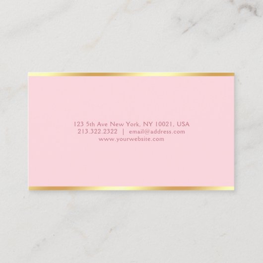赤面のピンクの金ゴールドのモダンなテンプレートの手書きの原稿 名刺 (裏面)