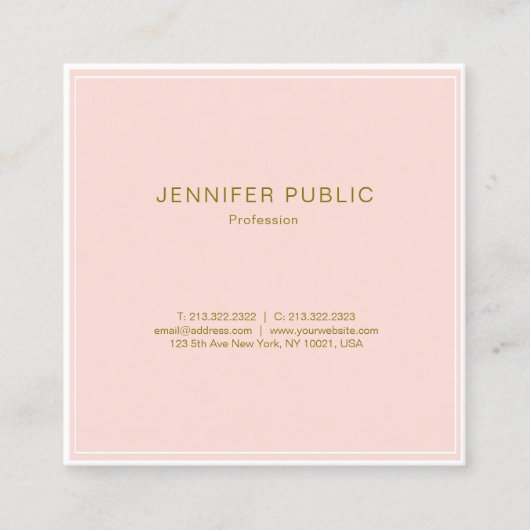 赤面のピンクの金ゴールドの創造的なデザインの粋で豪華な平野 スクエア名刺 (正面)
