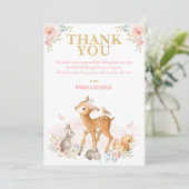 赤面のピンクの金ゴールドの森林動物の森林女の赤ちゃん サンキューカード (スタンド正面)