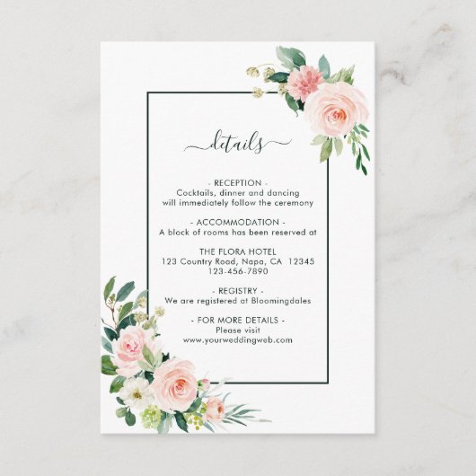 赤面のピンクの開花の結婚式の詳細 エンクロージャーカード (正面)