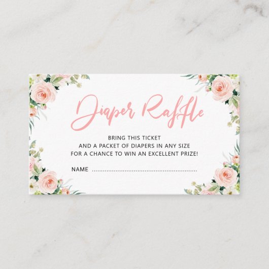 赤面のピンクの開花の花のおむつのラッフルカード エンクロージャーカード (正面)
