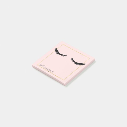 赤面のピンクの黒いまつげの魅力的な金ゴールドの正方形 ポストイット (アングル)