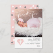 赤面のピンクの《キリスト教》洗礼式や命名式の洗礼の写真は感謝していしています サンキューカード (正面/裏面)
