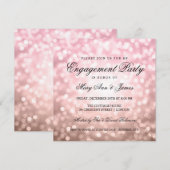 赤面のピンクの《写真》ぼけ味ライト婚約パーティは上がりました 招待状 (正面/裏面)