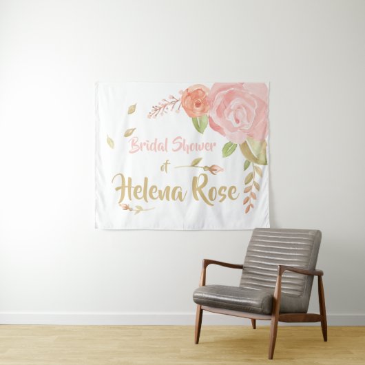 赤面のピンク及びモモのバラの花嫁の結婚式の背景幕 タペストリー (インサイチュ(横))