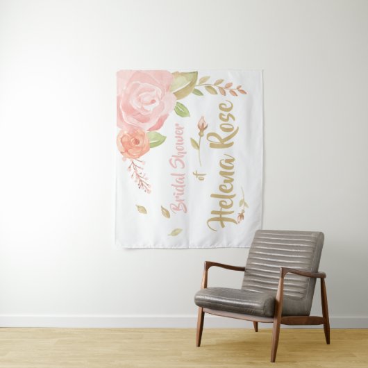 赤面のピンク及びモモのバラの花嫁の結婚式の背景幕 タペストリー (インサイチュ)