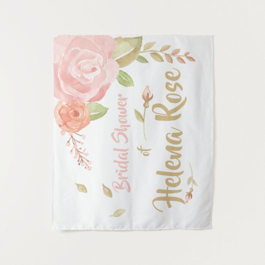 赤面のピンク及びモモのバラの花嫁の結婚式の背景幕 タペストリー (正面)