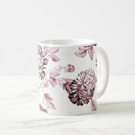 赤面のピンク及び白いヴィンテージ花のToile No.2 コーヒーマグカップ