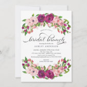 赤面のピンク及びMarsalaの花のブライダルシャワーのブランチ 招待状 (正面)