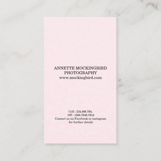 赤面のピンク|の写真|のエレガントな写真撮影 名刺 (裏面)