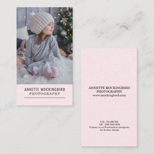 赤面のピンク|の写真|のエレガントな写真撮影 名刺 (正面/裏面)