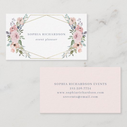 赤面のピンク|の水彩画の幾何学的な花柄 名刺 (正面/裏面)