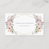 赤面のピンク|の水彩画の幾何学的な花柄 名刺 (正面)
