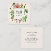 赤面のベージュヴィンテージの花の正方形の名刺 スクエア名刺 (正面/裏面)