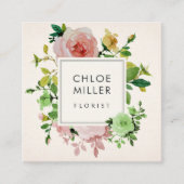 赤面のベージュヴィンテージの花の正方形の名刺 スクエア名刺 (正面)