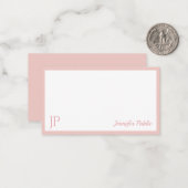 赤面のモノグラムのなピンクの白い書道の原稿 ノートカード (正面/裏面インサイチュ)