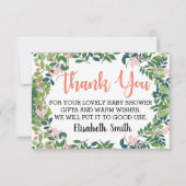赤面のモモの緑の草木の粋なベビーシャワー サンキューカード (正面)