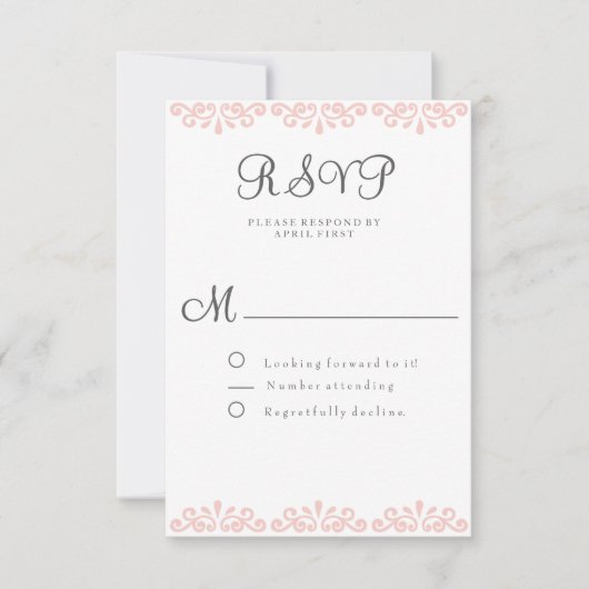 赤面のレースのエレガントで、ロマンチックなRSVPカード 出欠カード (正面)