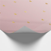 赤面のローズピンクのグラデーションな金ゴールドのハート ラッピングペーパー (角)