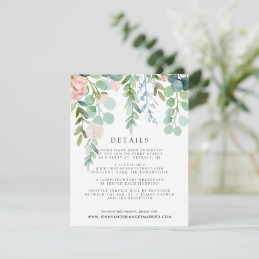 赤面の夏の花の結婚式のゲストの詳細 エンクロージャーカード (スタンド正面)