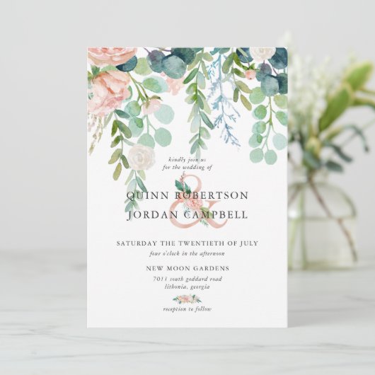 赤面の夏|の水彩画の花の結婚式 招待状 (スタンド正面)