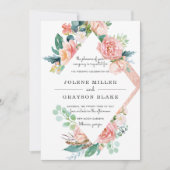 赤面の夏|の水彩画の花の結婚式 招待状 (正面)