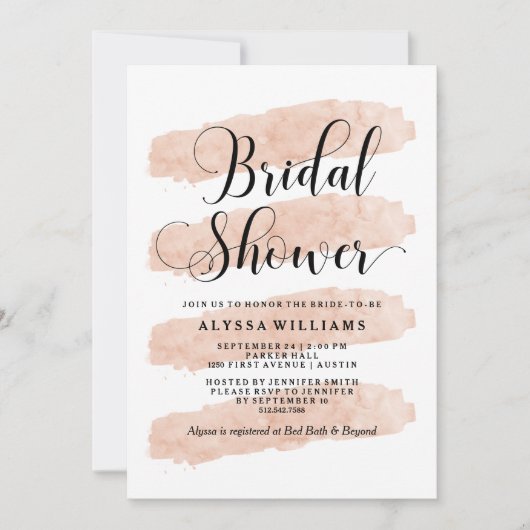 赤面の抽象芸術は|の水彩画のブライダルシャワーを縞で飾ります 招待状 (正面)