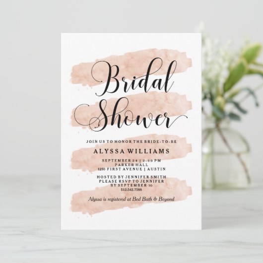 赤面の抽象芸術は|の水彩画のブライダルシャワーを縞で飾ります 招待状 (スタンド正面)