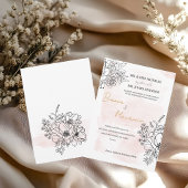 赤面の水の色&ブラックフローラエレガントな結婚式 招待状