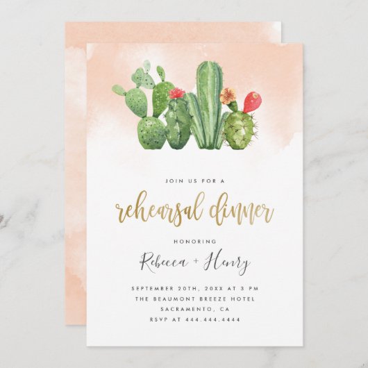 赤面の水モダン彩とカクタスのリハーサルディナー 招待状 (正面/裏面)