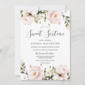 赤面の水色の花の甘い16誕生日パーティー 招待状 (正面)