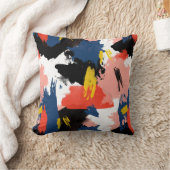 赤面の濃紺及び黒の水彩画ブラシストローク クッション (ブランケット)