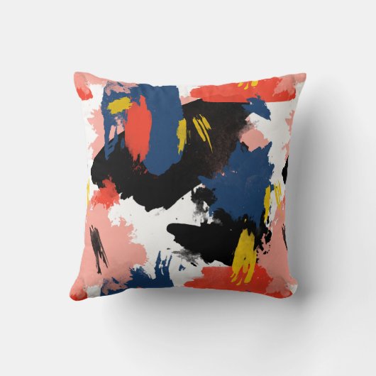 赤面の濃紺及び黒の水彩画ブラシストローク クッション (裏面)