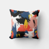 赤面の濃紺及び黒の水彩画ブラシストローク クッション (正面)