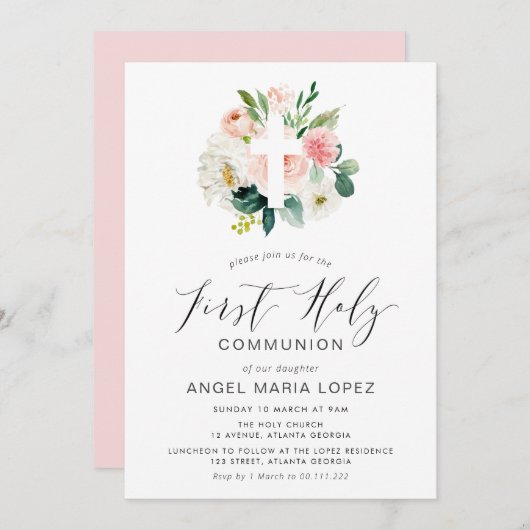 赤面の花が第1回の招待状に交差 招待状 (正面/裏面)