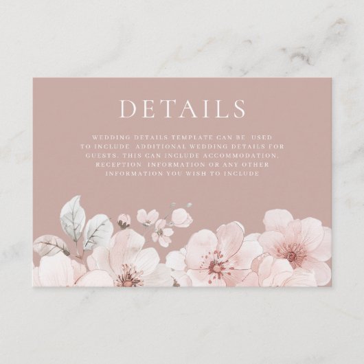 赤面の花とダスティピンク結婚の詳細 エンクロージャーカード (正面)