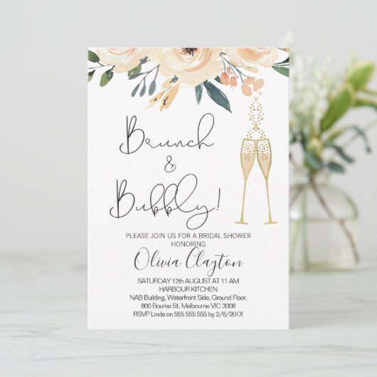 赤面の花のブランチの快活なブライダルシャワーの招待 招待状 (スタンド正面)