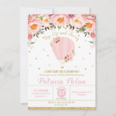 赤面の花の熱気の気球のベビーシャワーの女の赤ちゃん 招待状 (正面)