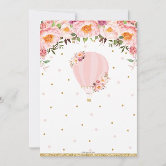 赤面の花の熱気の気球のベビーシャワーの女の赤ちゃん 招待状 (裏面)