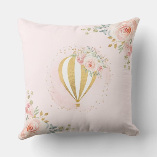 赤面の花の熱気の気球の女の赤ちゃんの子供部屋 クッション (裏面)