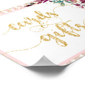 赤面の花ストライプ&金ゴールドウェディングカード&ギフト ポスター (角)