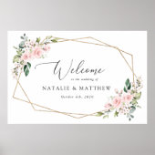 赤面の花ピンクの花ボホ結婚歓迎 ポスター (正面)