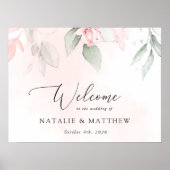 赤面の花ピンクの花ボホ結婚歓迎 ポスター (正面)