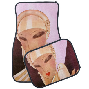 赤面の花嫁のヴィンテージのアールデコのイラストレーション カーマット