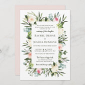 赤面の花柄の結婚式招待状 招待状 (正面/裏面)