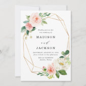 赤面の花模様|の金ゴールドフレームの結婚式招待状 招待状 (正面)