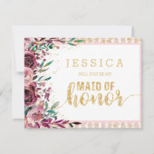 赤面の花金ゴールド私のメイド・オブ・オーナー(花嫁付き添い人) 招待状 (正面)