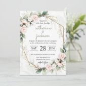 赤面の花：シックな金ゴールドフレーム結婚ズ 招待状 (スタンド正面)