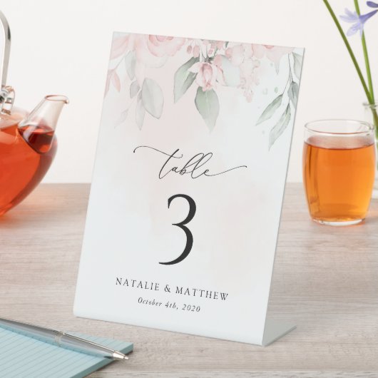 赤面の花，ピンクの花，ぼほ，テーブル番号 台座サイン (インサイチュ)